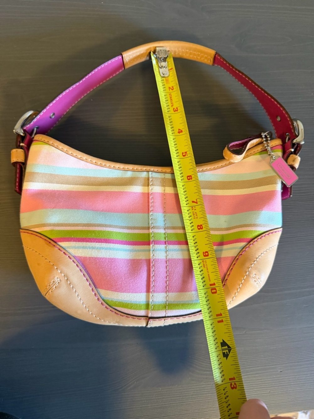 Coach Pink, Light Blue & Tan Striped Shoulder Bag - Picture 12 of 13